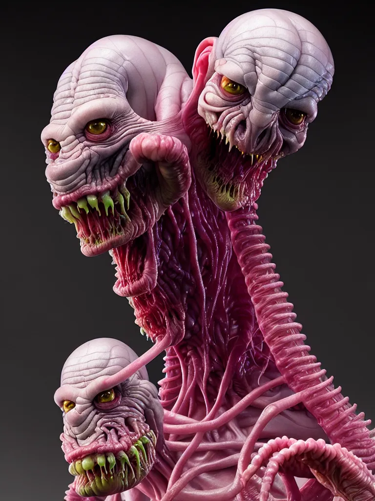 Prompt: hyperrealistic rendering, fat smooth cronenberg flesh monster transparent grey alien by donato giancola and greg rutkowski and wayne barlow and zdzisław beksinski, product photography, action figure, sofubi, studio lighting, colored gels, colored background