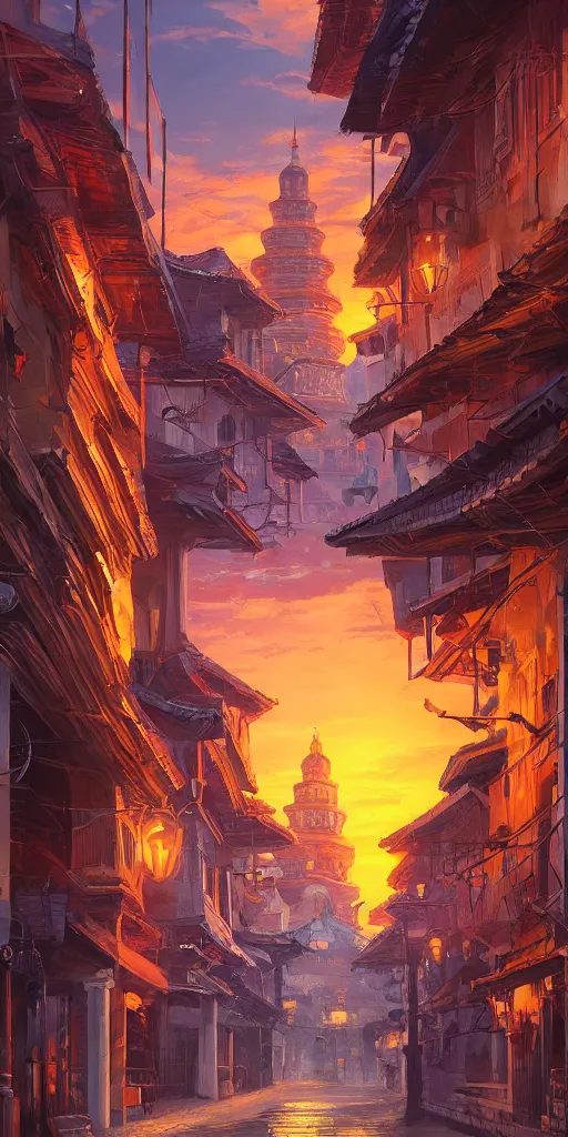 Prompt: Beautiful old city of Malaysia, Magical summer, trending on artstation, 50mm, by Noah Bradley