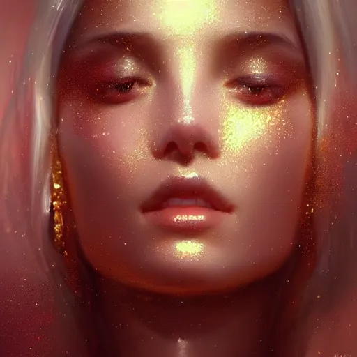 Prompt: a beautiful portrait of a crystal goddess with glittering skin by greg rutkowski and raymond swanland, trending on artstation, ultra realistic digital art