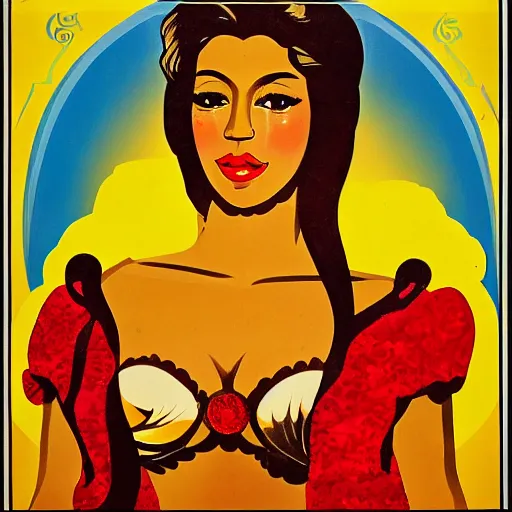 Image similar to portrait of a Colombian gold goddess, Soviet propaganda poster