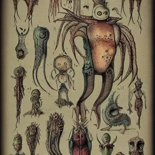 Image similar to bestiary of whimsical uncanny creatures from the depths of the unconscious psyche