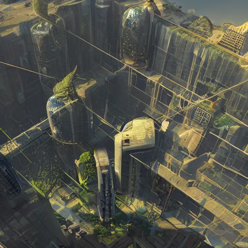 prompthunt: solarpunk city with multiple levels of buildings and sprawling  center with a big statue