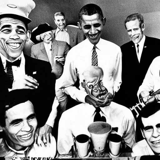 Image similar to 1960s album cover of barack obama and joe biden's jug band