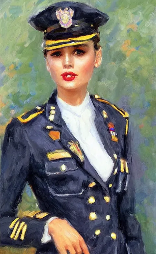 Image similar to Elegant lady in police uniform. By Konstantin Razumov, highly detailded