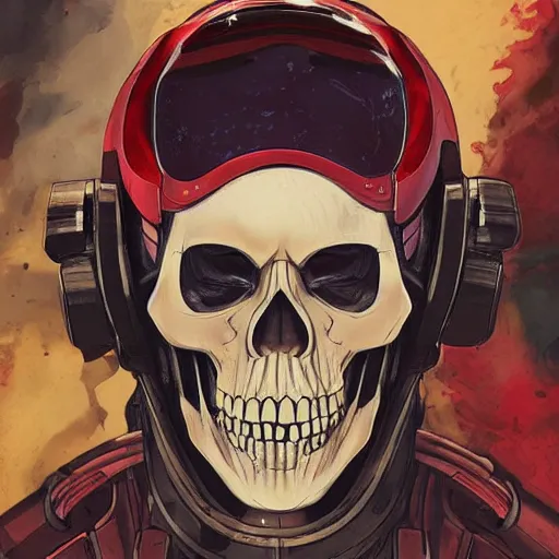 Prompt: realistic detailed beautiful close up portrait a menacing space pirate with skull helmet by Anna and Elena Balbusso, akira, ghost in the shell, violent anime, sci-fi, rich deep vibrant colors