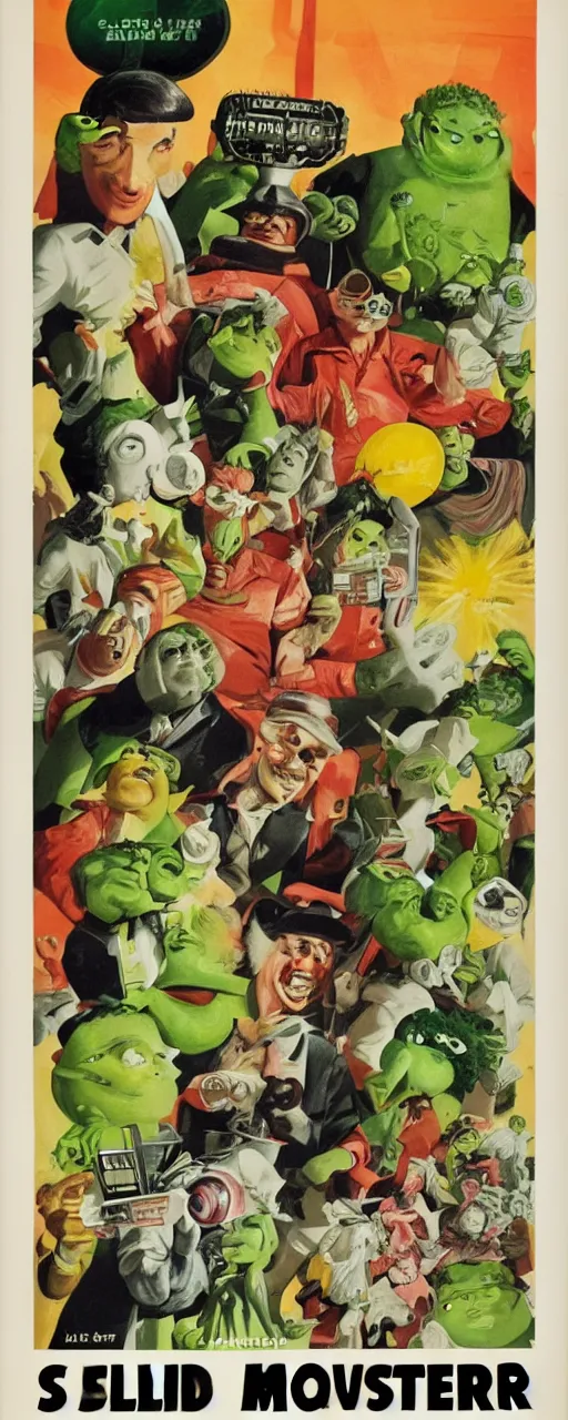 Image similar to vintage movie poster for salad monsters from outer space!