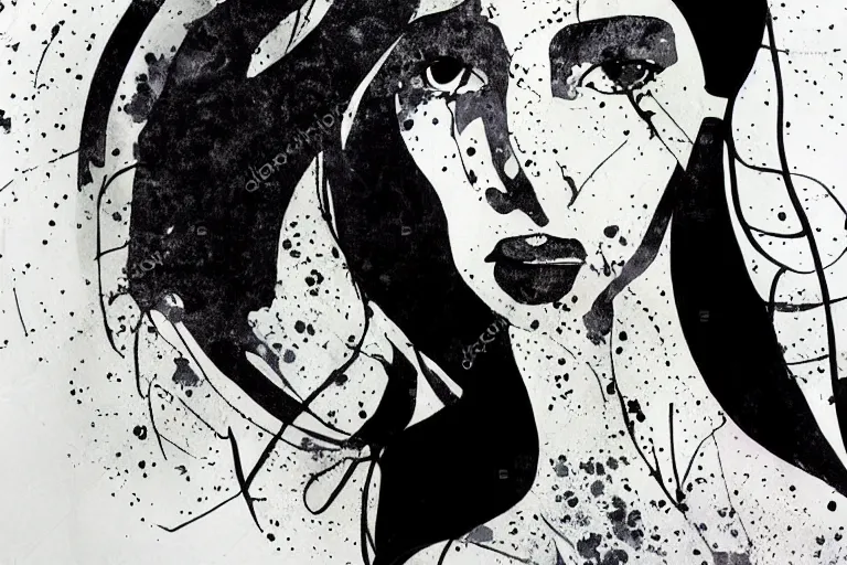 Prompt: the abstract painting of an image of a lady artistic flat illustration by Joshy Frost+Sandra Pelser, creative art, soft colors mono chromatic, black color on white background, watercolor effect