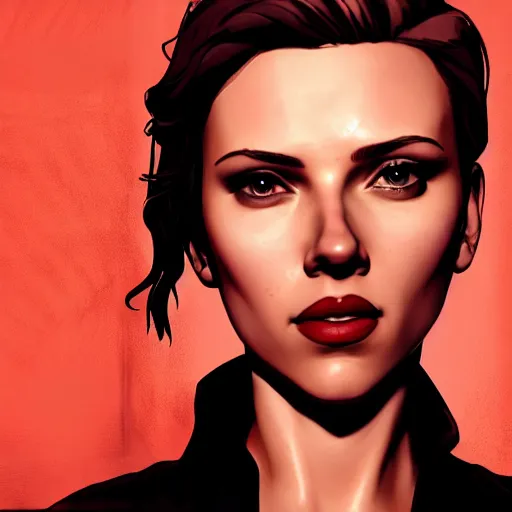 Image similar to scarlett johansson portrait, borderlands, tales from the borderlands, the wolf among us, comic, cinematic lighting, studio quality, 8 k