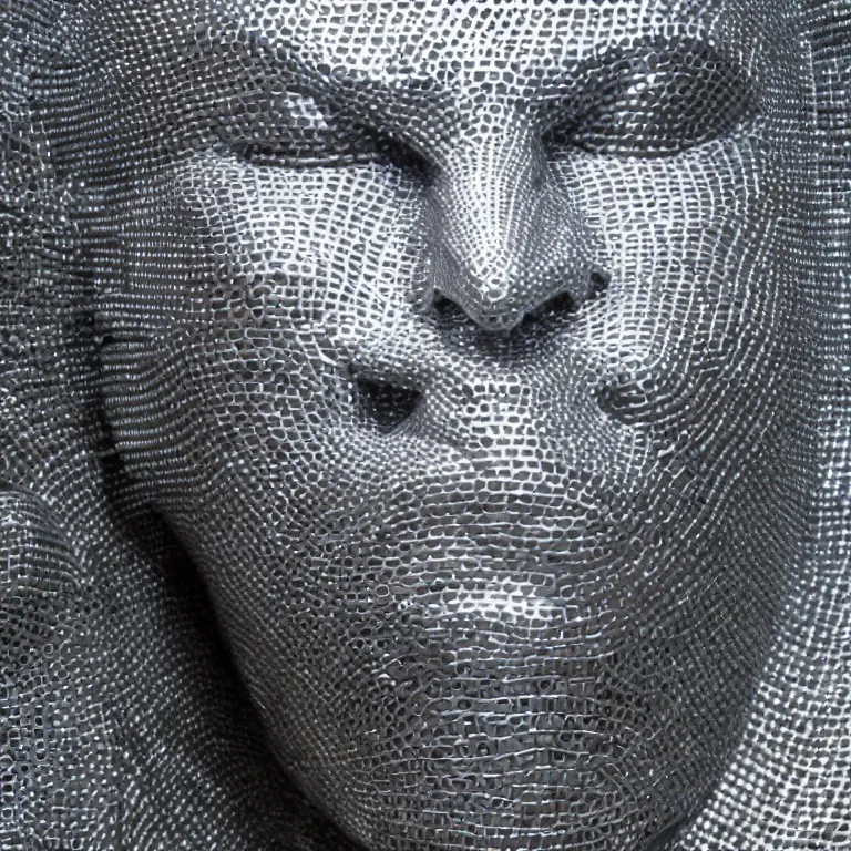 Prompt: enormous geometric accurate sculpture of tom cruise sticking out his tongue, beautiful symmetrical!! face accurate face detailed face realistic proportions, made of chain mail and plate armor on a pedestal by ron mueck and frank frazzetta, cinematic lighting shocking detail 8 k