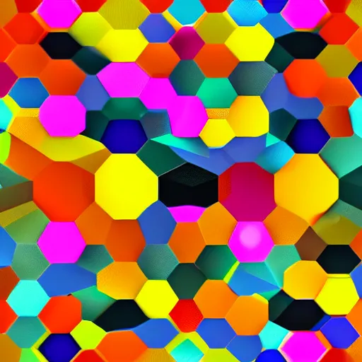 Prompt: a colorful hexagon pattern with hearts on it, a computer rendering by victor vasarely, pixabay, kinetic pointillism, symmetrical, geometric, repeating pattern