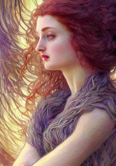 Image similar to sansa, intricate, elegant, highly detailed, digital painting, artstation, concept art, smooth, sharp focus, illustration, pre - raphaelite style, mucha, monet