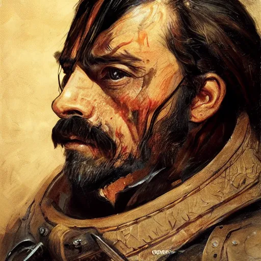 Image similar to portrait of a spanish conquistador hernan cortes, colourised, face portrait, epic, tragic, military art, fantasy, dieselpunk, hd shot, digital portrait, beautiful, artstation, comic style, by artgerm, guy denning, jakub rozalski, magali villeneuve and charlie bowater