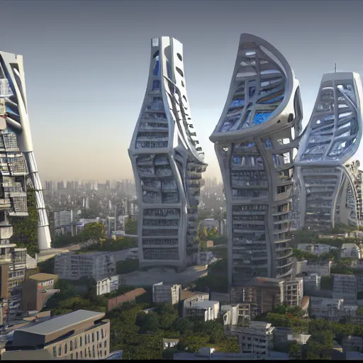 Prompt: futuristic urban dhaka city architecture by zaha hadid and frank gehry, 3 d mapping, photo realism, unreal engine 5, high quality, ray tracing, epic lighting