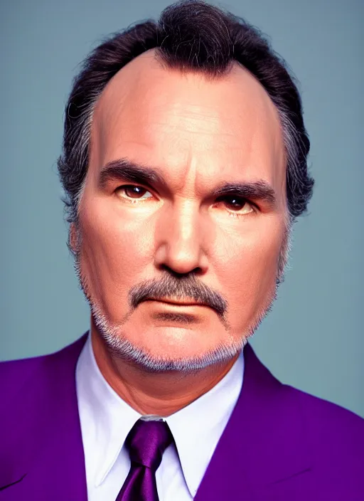 Prompt: platon closeup photograph of norm macdonald in a purple suit, photorealistic, studio lighting, ektachrome, detailed, intricate, face detail