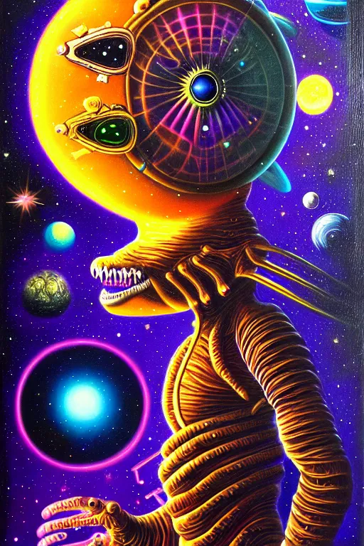 Prompt: space creature by jack vance, mike mignogna, lisa frank, highly detailed, vintage dark sci fi, oil painting