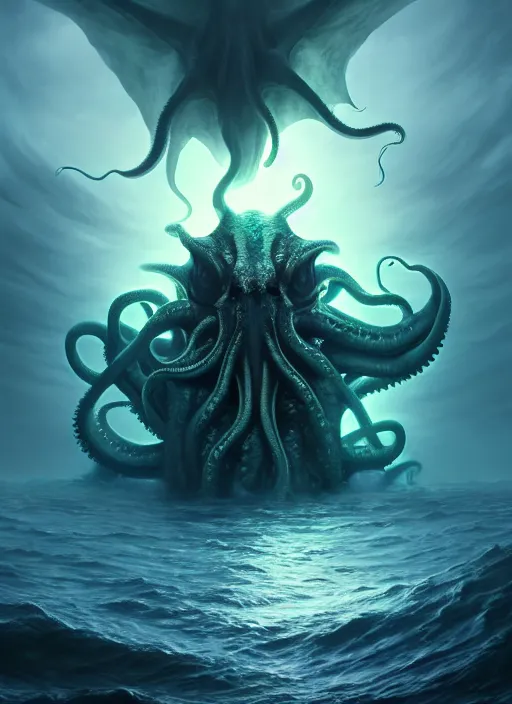 Premium Photo  Mysterious monster cthulhu in the sea huge tentacles  sticking out of the water landscape 3d illustration