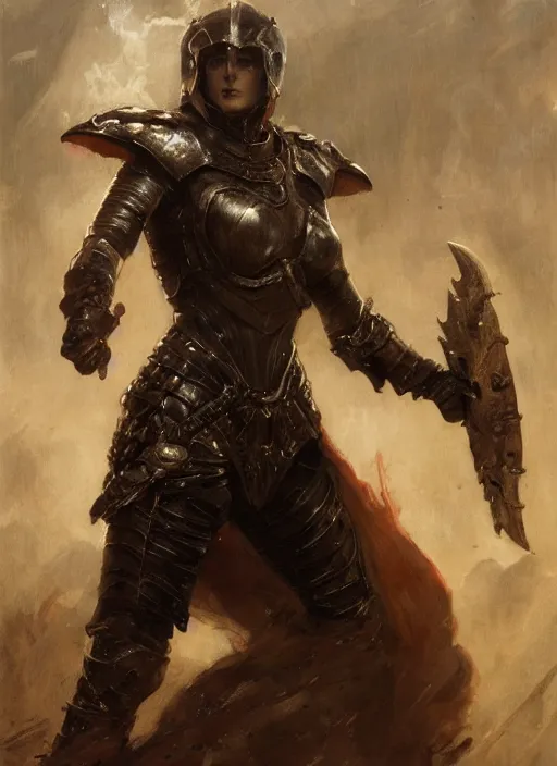 Image similar to red short haired muscular woman wearing basic black medieval armour, detailed by gaston bussiere, bayard wu, greg rutkowski, giger, maxim verehin, greg rutkowski, masterpiece, sharp focus, cinematic lightning