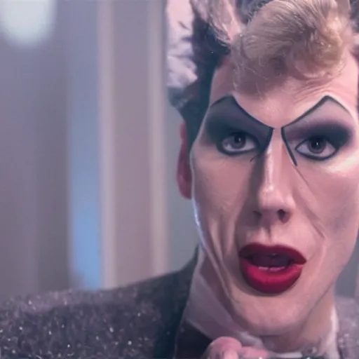 Image similar to Live Action Still of Jerma in The Rocky Horror Picture Show, real life, hyperrealistic, ultra realistic, realistic, highly detailed, epic, HD quality, 8k resolution, body and headshot, film still