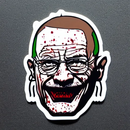 Image similar to die cut sticker, walter white laughing like the joker, splatter paint