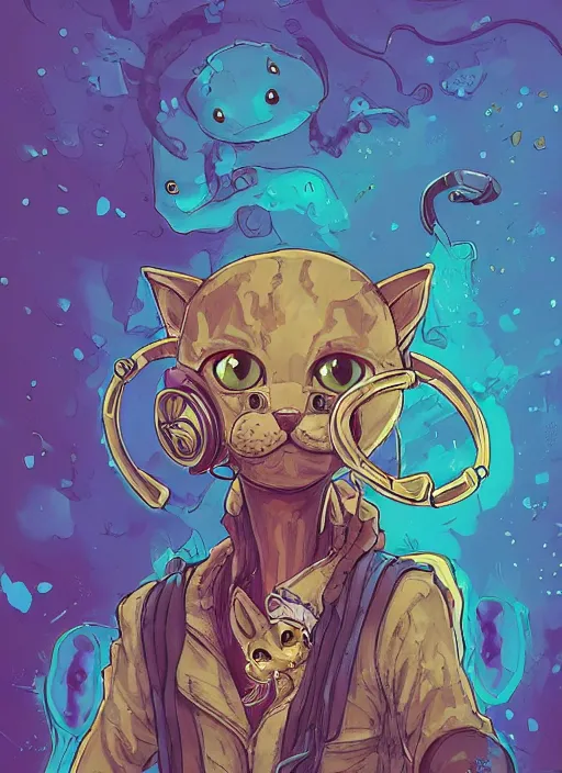 Prompt: cat seahorse fursona wearing headphones, autistic bisexual graphic designer and musician, attractive androgynous fluffy humanoid character design, sharp focus, weirdcore voidpunk digital art by artgerm, akihiko yoshida, louis wain, simon stalenhag, wlop, noah bradley, furaffinity, aftereffects, artstation hd, trending on deviantart