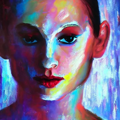 Image similar to portrait of a ballerina, impasto paint, 8 k, cinematic light, shadows, reflection highlights in the paint, in the style of christian beijer,