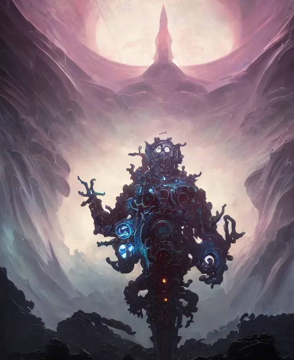 Prompt: the eldritch cyborg god of the outer realms by Steohan Martiniere and Peter Mohrbacher, 4k resolution, detailed