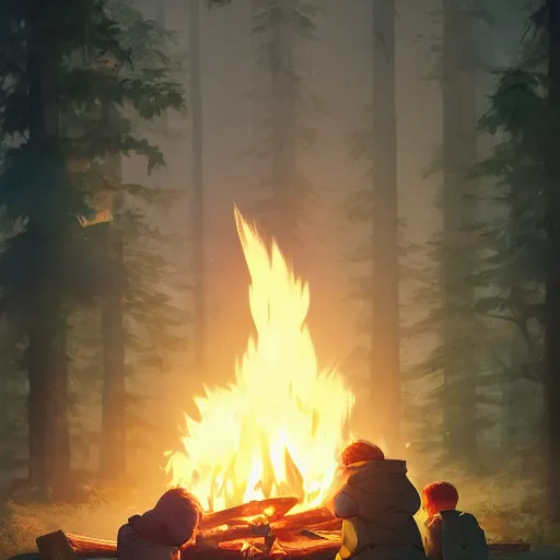 Image similar to yuru camp anime campfire hyperdetailed blue eyes, trending on artstation, cinematic lighting, highly realistically detailed, trending on pixiv , Unreal Engine 4k, detailed faces, manga cover, official anime key visual by greg rutkowski