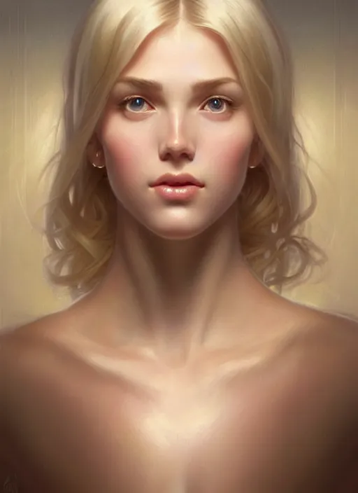 Prompt: perfectly feminine face!! portrait of young wife blessed by god with ever - increasing physical mental perfection, blonde, symmetrical! intricate, sensual features, highly detailed, biblical divine holy perfection!! digital painting, artstation, concept art, smooth, sharp focus, illustration, art by artgerm and greg rutkowski and alphonse mucha