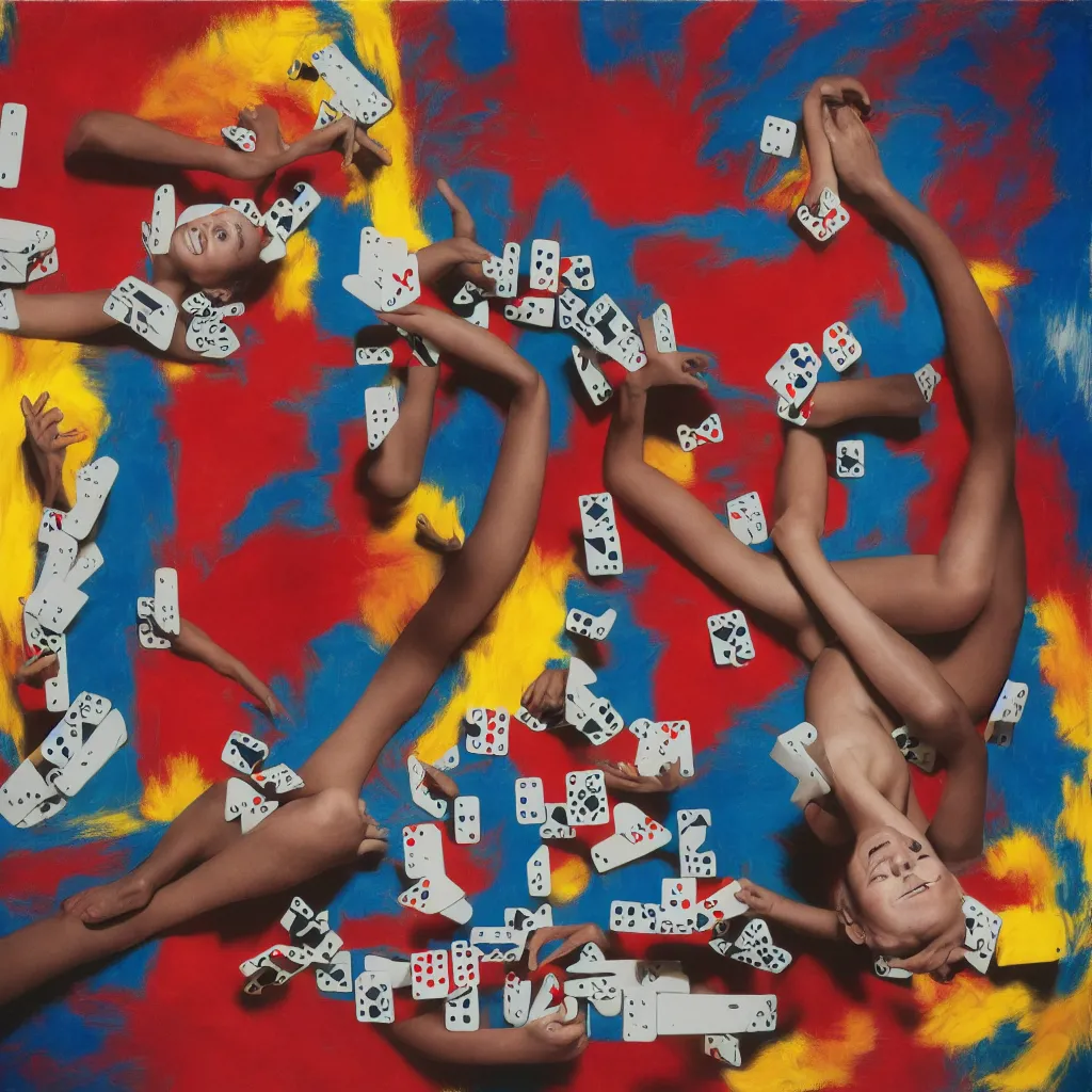 Image similar to award winning photo of ILLY CORGAN PLAying DOMINOES, vivid colors, happy, symmetrical face, beautiful eyes, studio lighting, wide shot art by Sally Mann & Arnold Newman