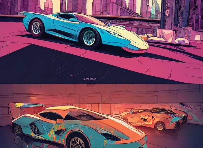 Image similar to a sport car in a city, sharp focus. cinematic pose, cinematic lighting, art by josan gonzales and moebius and deathburger.