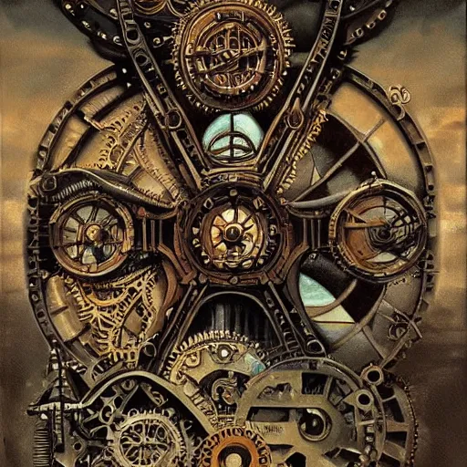 Image similar to !steampunk escher painting