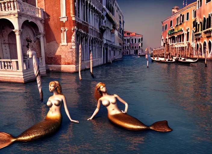 Image similar to mermaids in venice, highly detailed, 4 k, hdr, award - winning, octane render, artstation