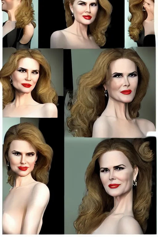 Prompt: mix of beautiful young maria shriver, mariel hemmingway, brooke shields, nicole kidman and elle macpherson as a bond girl in an elegant cocktail dress, thin lips, hair tied up in a pony tail, dark blonde hair, colorful, artstation, cgsociety