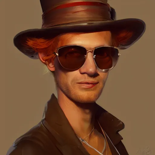 Image similar to the rad hatter, wearing shades, by Viktor Antonov,, greg rutkowski, fantasy, D&D, trending on artstation, smooth, sharp focus