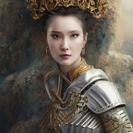 Image similar to a masterpiece ultrarealistic ultradetailed portrait of beautiful full armored knight princess baroque renaissance. medium shot, intricate, elegant, by stanley artgerm lau, wlop, rossdraws, james jean, andrei riabovitchev, marc simonetti, background by james jean, light by julie bell, porcelain skin. global illumination. vfx