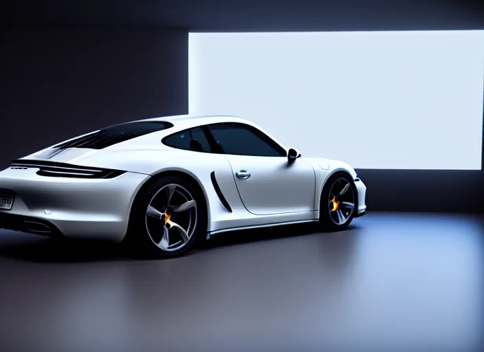 Image similar to Porsche designed by Apple, studio light, octane render