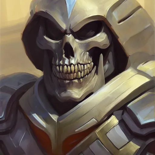 Image similar to greg manchess portrait painting of partially armored powerful skeletor overwatch character, medium shot, asymmetrical, profile picture, organic painting, sunny day, matte painting, bold shapes, hard edges, street art, trending on artstation, by huang guangjian, gil elvgren, ruan jia, greg rutkowski, gaston bussiere