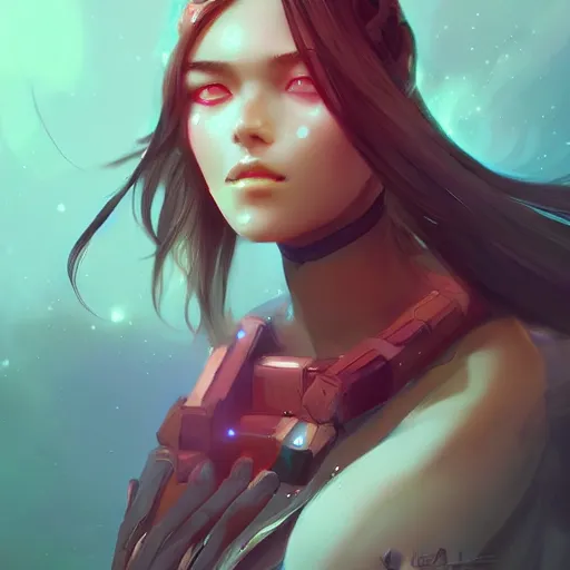 Image similar to young beautiful women in spaceware illustration fantasy digital art by guweiz trending on artstation