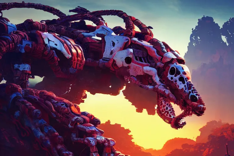 Image similar to scorcher machine mecanical creature robot of horizon forbidden west horizon zero dawn bioluminiscence global illumination ray tracing hdr fanart arstation by ian pesty and alena aenami artworks in 4 k