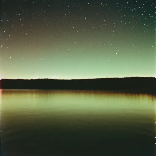 Image similar to photo, moonlit lake, 5 0 mm f / 1. 4, cinestill 8 0 0,