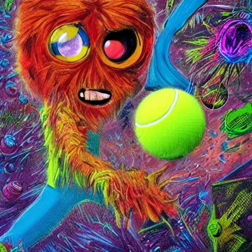 Image similar to a tennis ball monsters, colorful, digital art, fantasy, magic, chalk, trending on artstation, ultra detailed, professional illustration by basil gogos