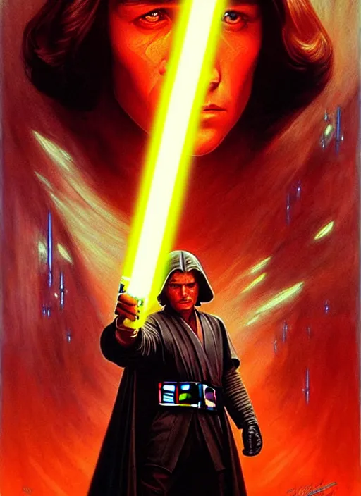 Image similar to epic cinematic poster artwork for featuring portraits for lost star wars film 1 9 9 0 moody painting by drew struzan, beautiful backlit, colorful, epic award winning, artstation, extremely detailed, flare, photorealistic, 4 k