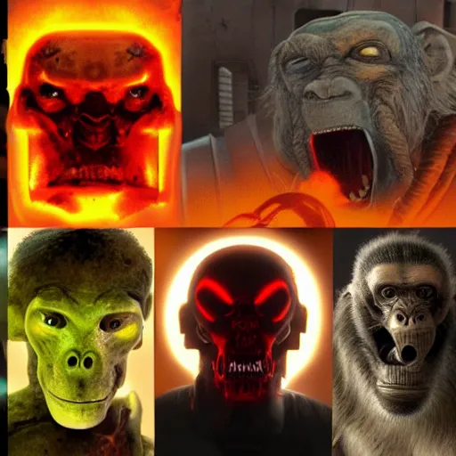 Image similar to sci - fi, undead cyborg head, doom eternal, baboon