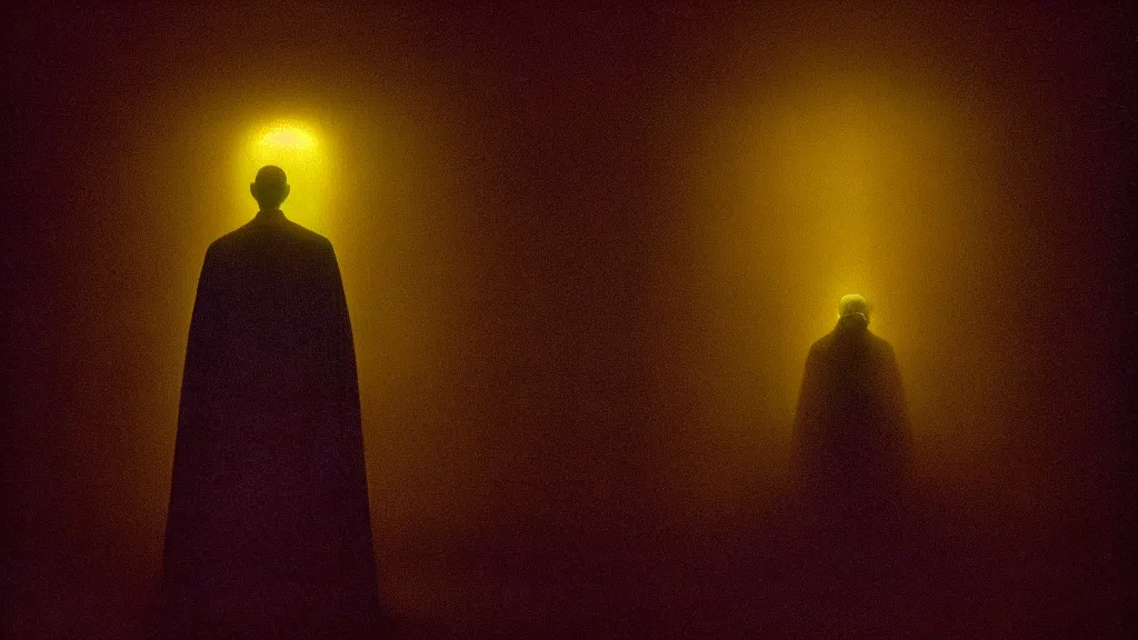 Image similar to the bright glowing head of a preacher in church, film still from the movie directed by denis villeneuve and david cronenberg with art direction by zdzisław beksinski and dr. seuss