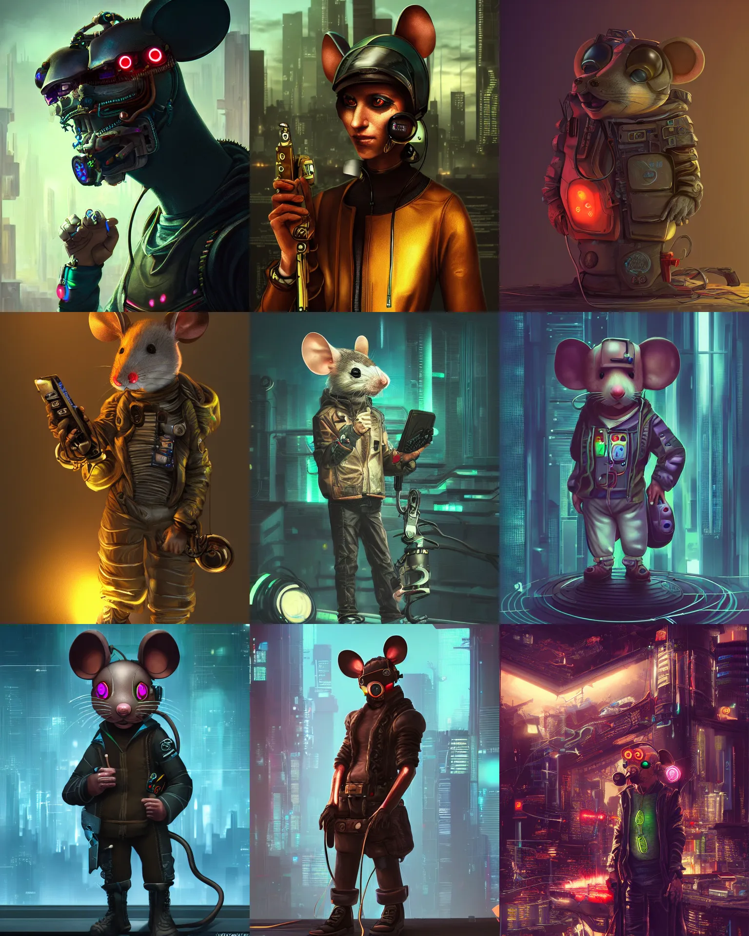 Prompt: cyberpunk mouse folk engineer, high resolution, digital art, trending on artstation, 4 k