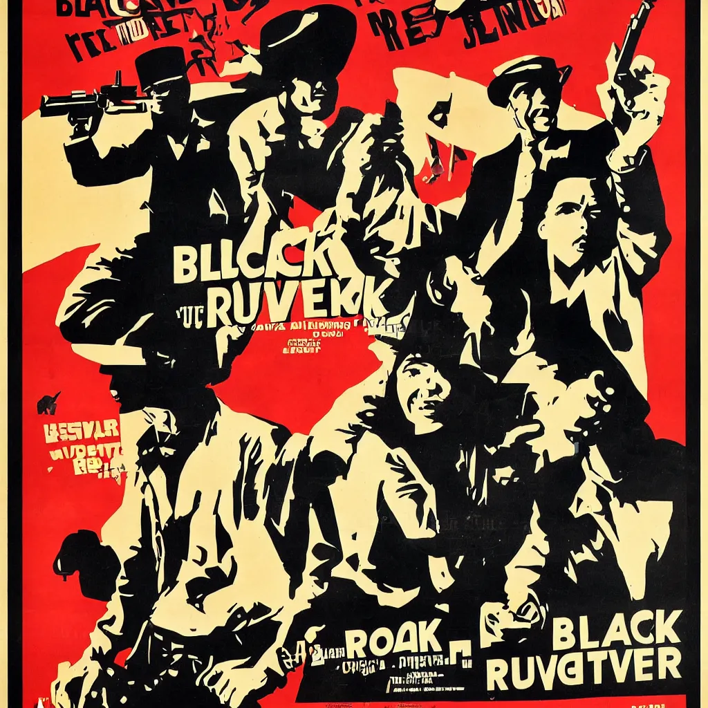 Prompt: black revolver in a hand, retro movie poster