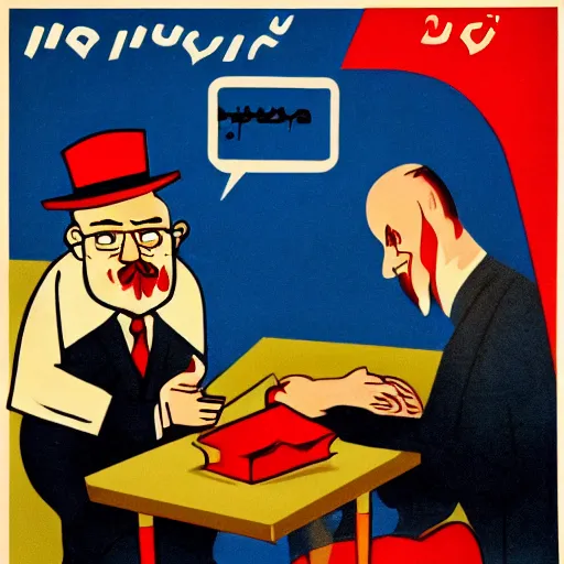 Prompt: 1 9 5 4 socialist hebrew zionist poster of a leprechaun studying torah