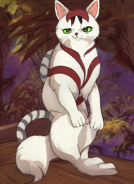 Image similar to official digital painting artwork of a cat character by don bluth, ross tran and studio ghibli.