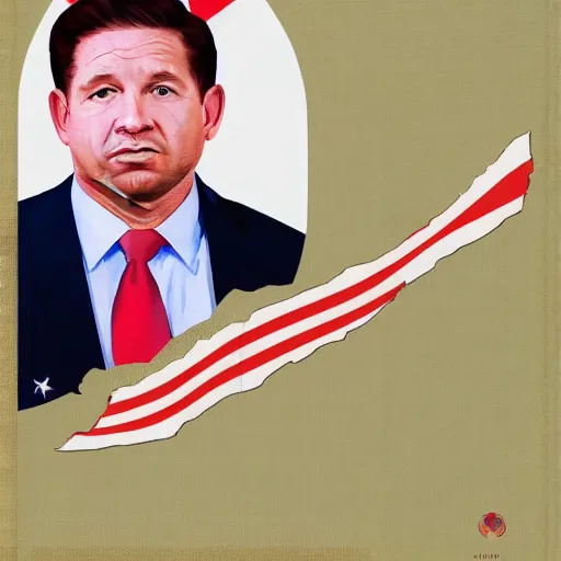 Prompt: Ron Desantis in the style of a North Korean portrait