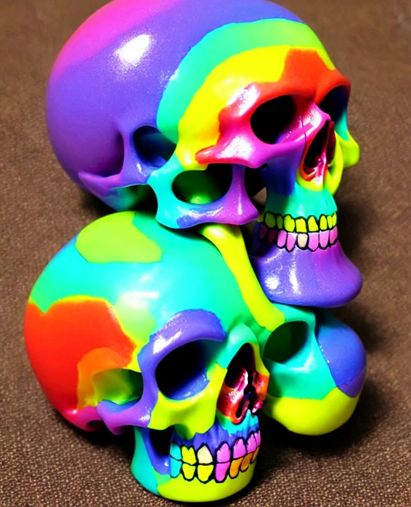 Prompt: rainbow skull art toy, vinyl, resin, handmade